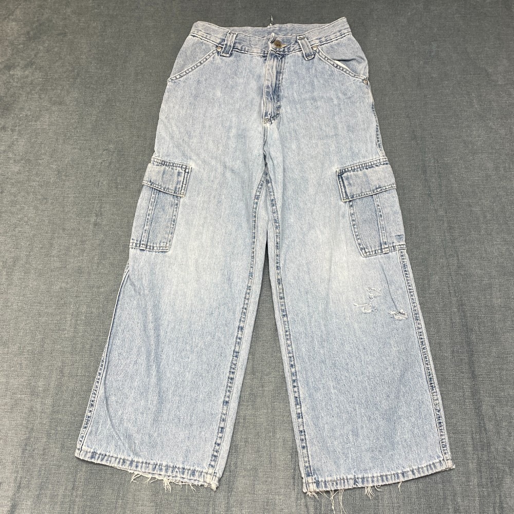 Lee Pipes Cargo Jeans Girl 26x24 Blue Denim Utility Pockets Non Stretch Wide Leg